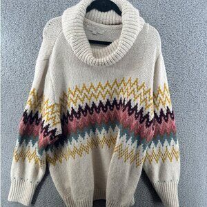 Loft Plus Women's Beige Zigzag Patterned Cowl Neck Sweater Size 24/26